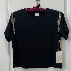 Joie Black Short Sleeve Top with Gold Accents